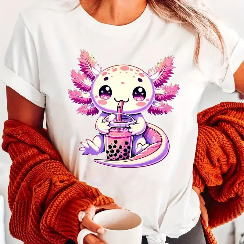 Axon Kawaii Axolotl Boba Tea T-Shirt