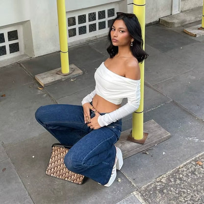 Axon Chic Off-Shoulder Ruched Crop Top